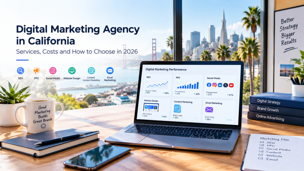 Digital marketing agency in California offering SEO, PPC, social media and website design